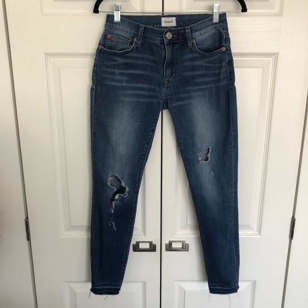 Light Blue Distressed Mid Rise Ankle Natalie Hudson Super Skinny Jeans Size 25